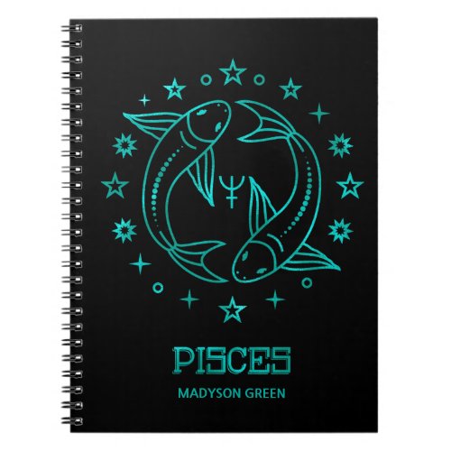 Pisces Teal Zodiac Sign Personalized Notebook