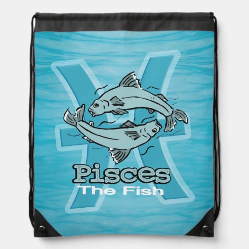 Pisces The Fish water zodiac aqua blue Drawstring Bag