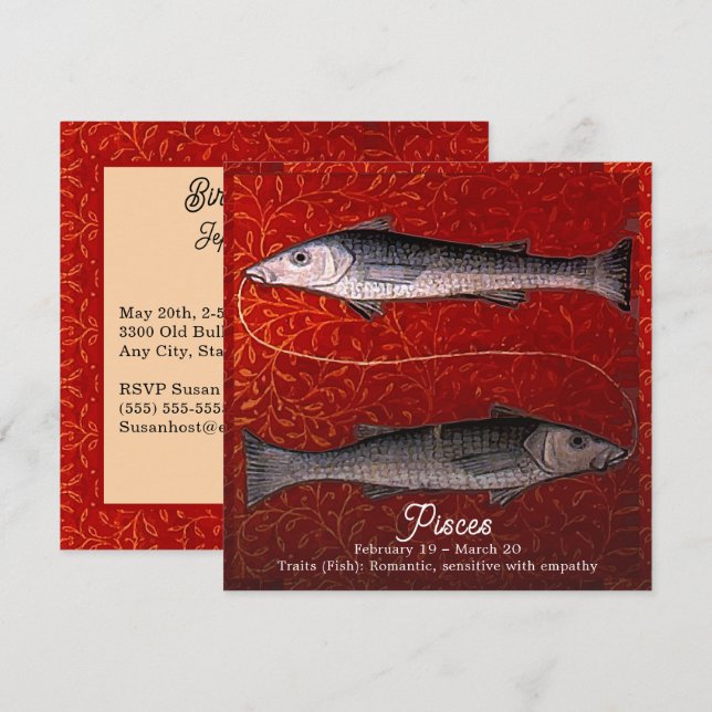 Pisces the Fish Zodiac Sign Birthday Party Invitation (Front/Back)