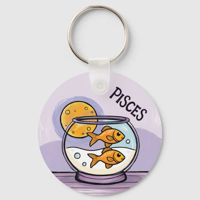 Pisces the fish Zodiac sign celestrial design Keychain (Front)