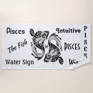 Pisces the Fish Zodiac Symbol and Sign Beach Towel
