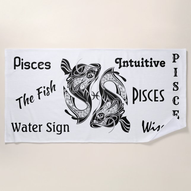 Pisces the Fish Zodiac Symbol and Sign Beach Towel (Front)