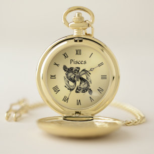 Pisces the Fish Zodiac Symbol and Sign Pocket Watch