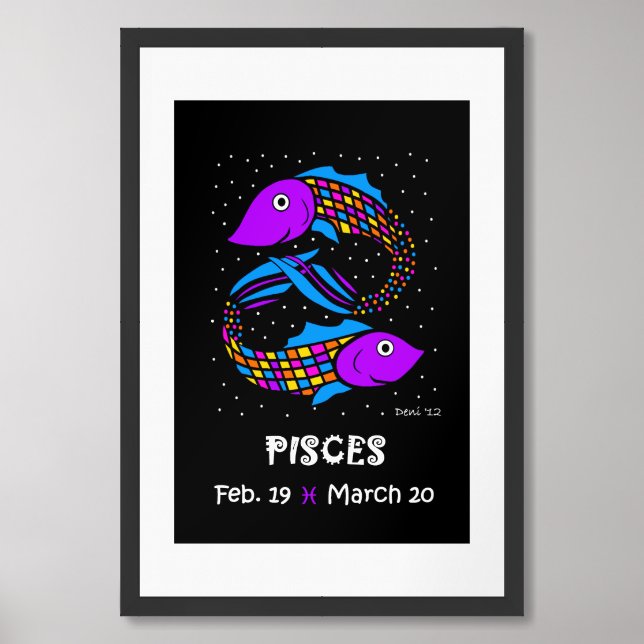 Pisces Twin Fish 24" x 36" Framed Wall Poster (Framed Front)