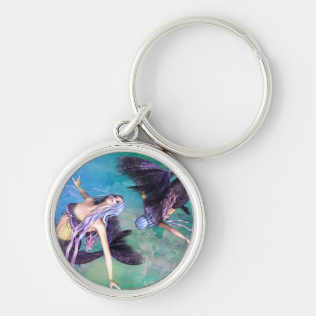 Pisces – Two Mermaids Swimming in a Loop Keychain (Front)