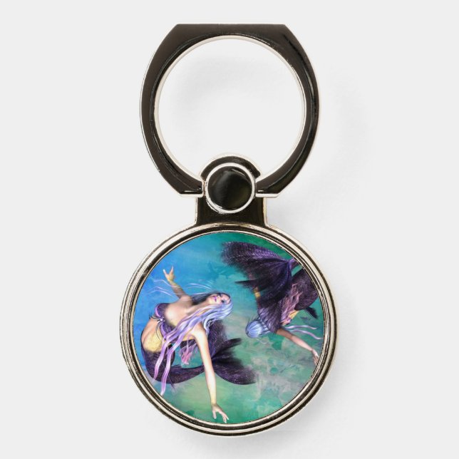 Pisces – Two Mermaids Swimming in a Loop Phone Ring Stand (Front)