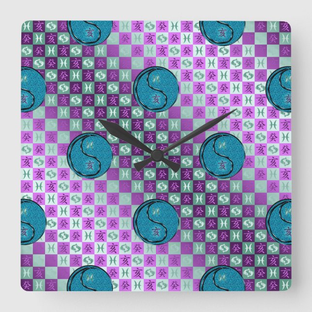 Pisces & Water Boar Square Wall Clock (Front)