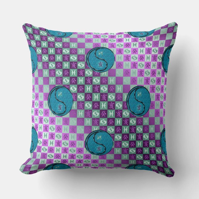 Pisces & Water Boar Throw Pillow (Front)