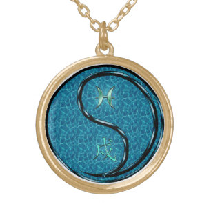 Pisces & Water Dog Gold Plated Necklace