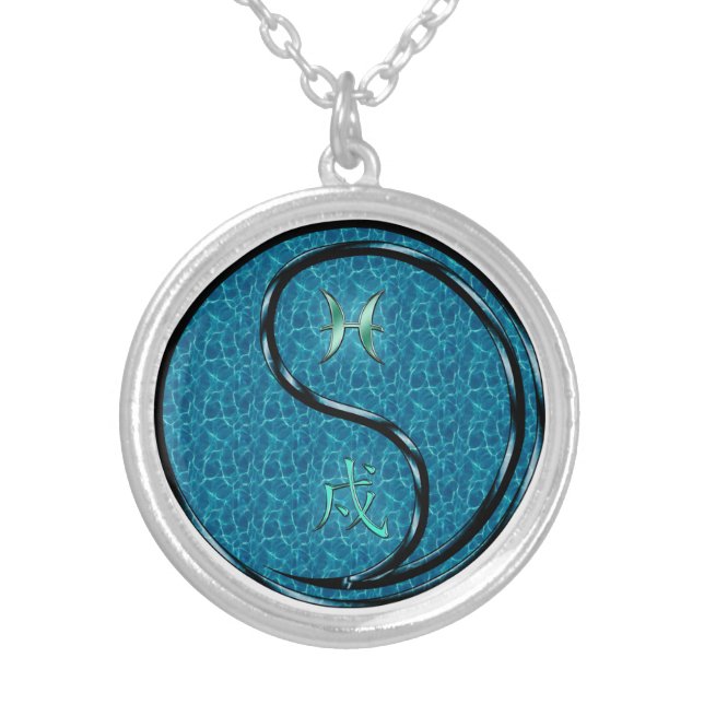 Pisces & Water Dog Silver Plated Necklace (Front)