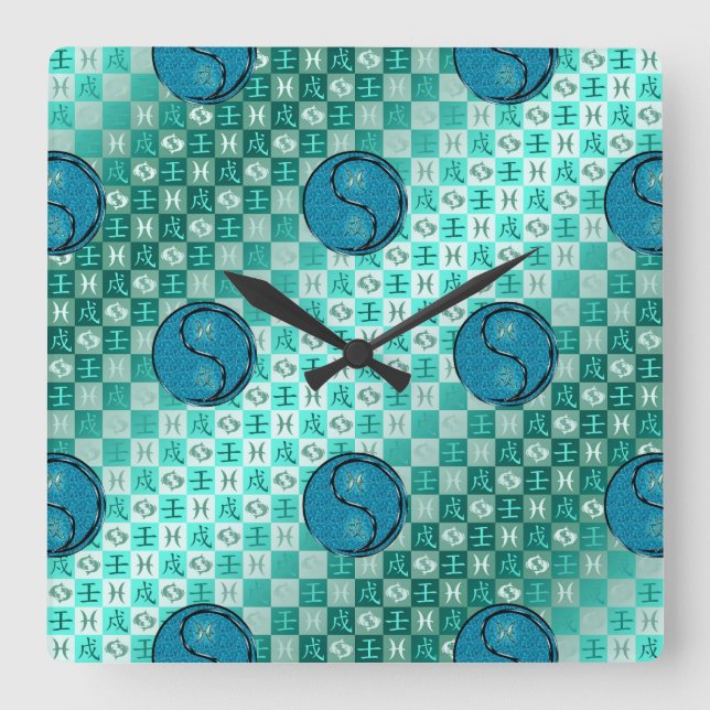 Pisces & Water Dog Square Wall Clock (Front)