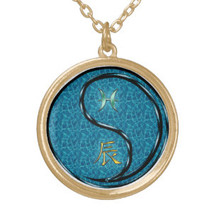 Pisces & Water Dragon Gold Plated Necklace