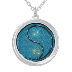 Pisces & Water Dragon Silver Plated Necklace