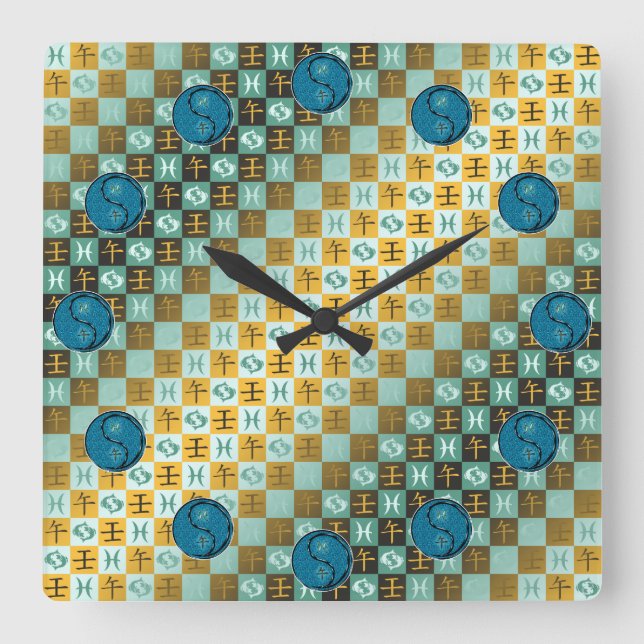 Pisces & Water Horse Square Wall Clock (Front)
