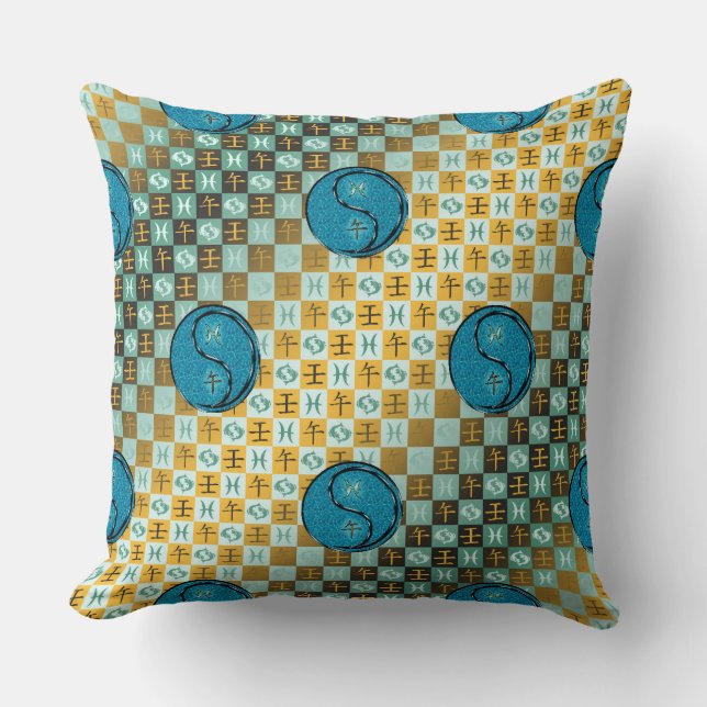 Pisces & Water Horse Throw Pillow (Front)
