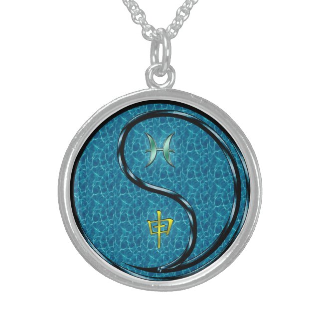 Pisces & Water Monkey Sterling Silver Necklace (Front)