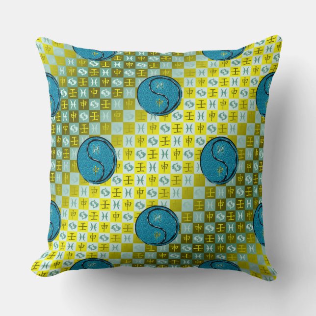 Pisces & Water Monkey Throw Pillow (Front)