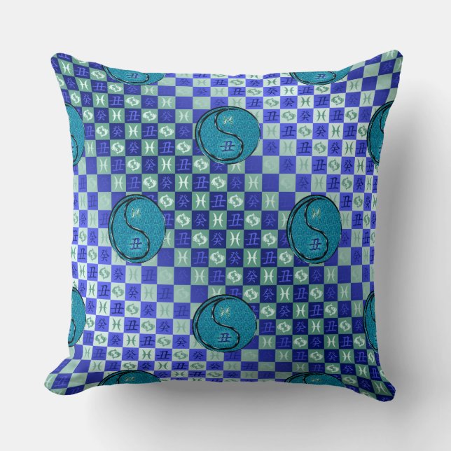 Pisces & Water Ox Throw Pillow (Front)