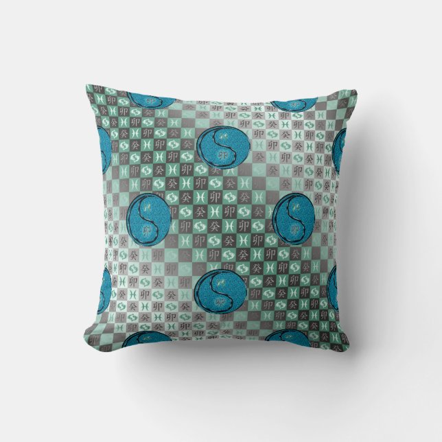 Pisces & Water Rabbit Throw Pillow (Front)