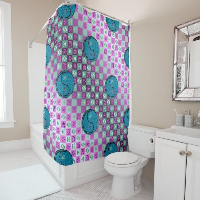 Pisces & Water Rooster Shower Curtain (In Situ)