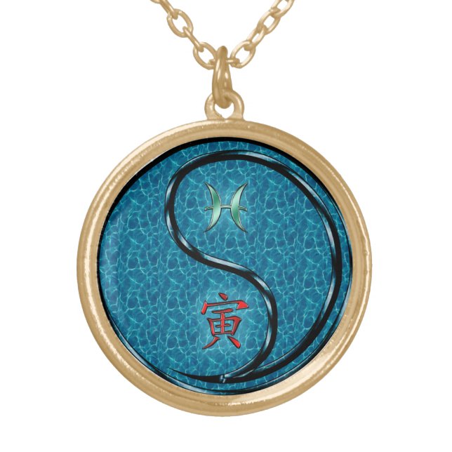 Pisces & Water Tiger Gold Plated Necklace (Front)