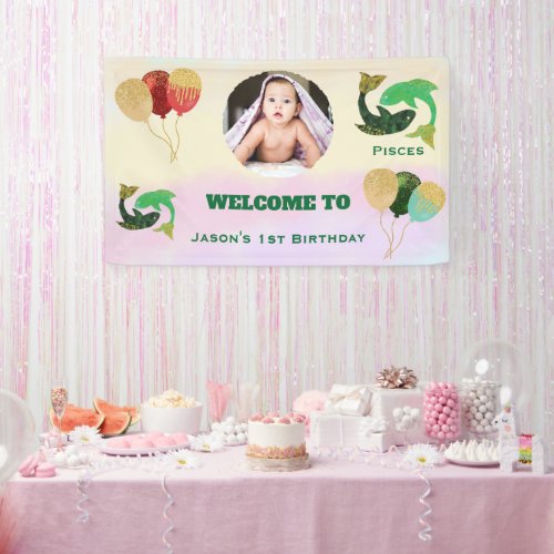 Pisces Watercolor 1st Birthday Photo Sign