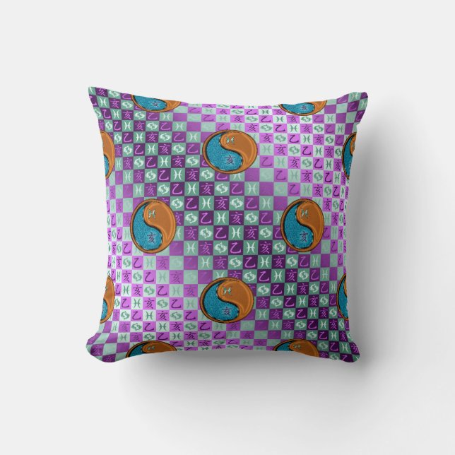 Pisces & Wood Boar Throw Pillow (Front)