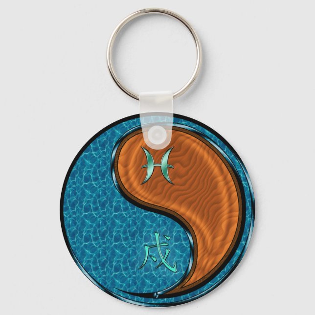 Pisces & Wood Dog Keychain (Front)