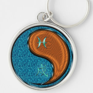 Pisces & Wood Dog Keychain
