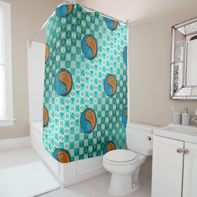 Pisces & Wood Dog Shower Curtain (In Situ)