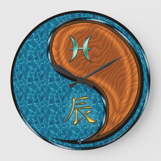 Pisces & Wood Dragon Large Clock (Front)