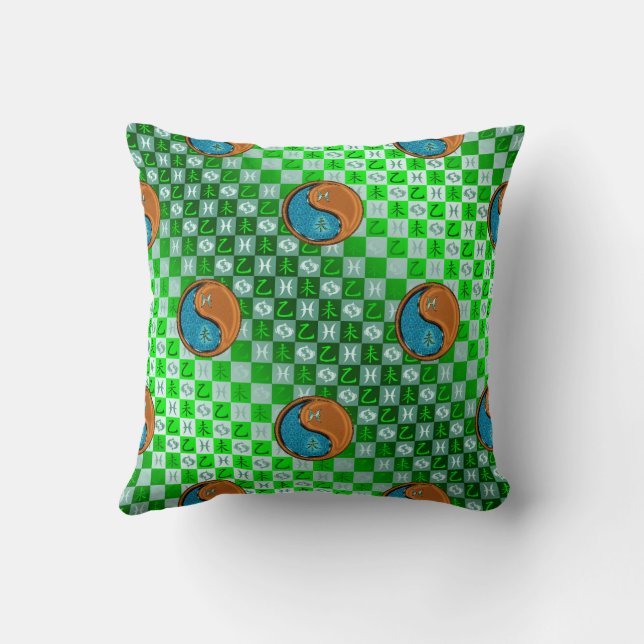 Pisces & Wood Goat Throw Pillow (Back)