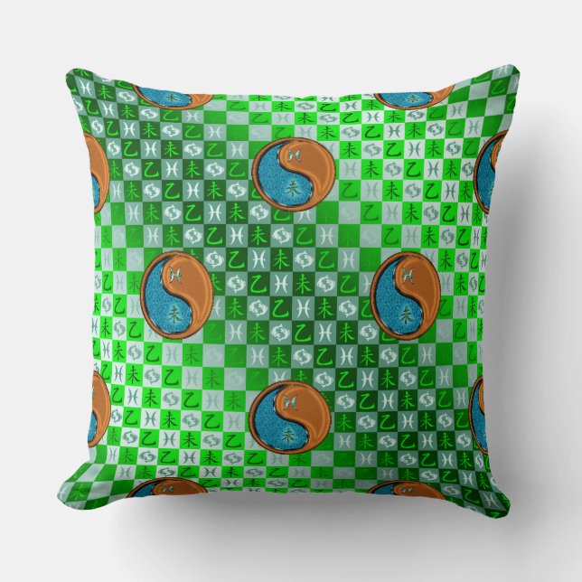 Pisces & Wood Goat Throw Pillow (Front)