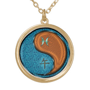 Pisces & Wood Horse Gold Plated Necklace