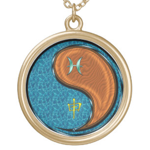 Pisces & Wood Monkey Gold Plated Necklace