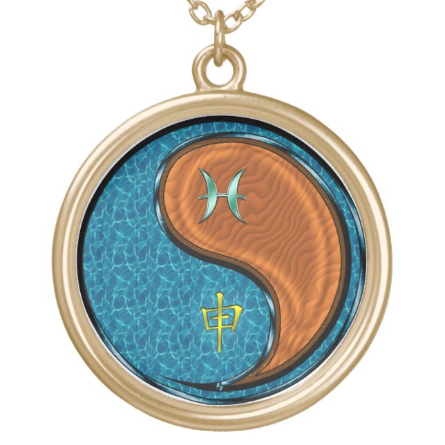 Pisces & Wood Monkey Gold Plated Necklace (Front)
