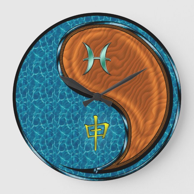 Pisces & Wood Monkey Large Clock (Front)