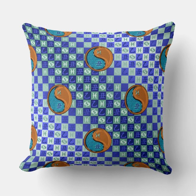 Pisces & Wood Ox Throw Pillow (Front)