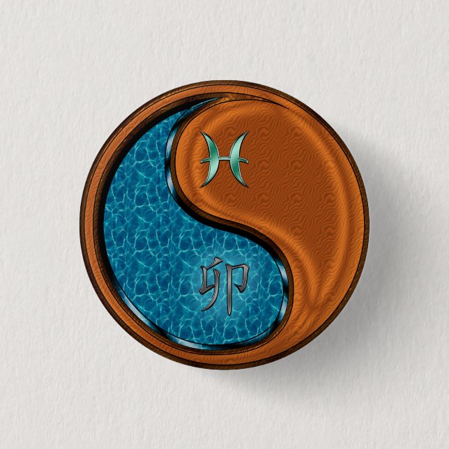 Pisces & Wood Rabbit Button (Front)