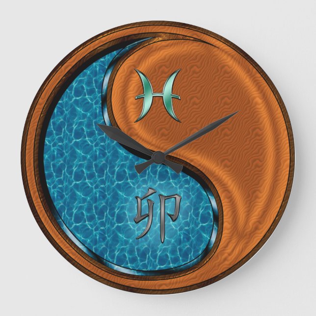 Pisces & Wood Rabbit Large Clock (Front)