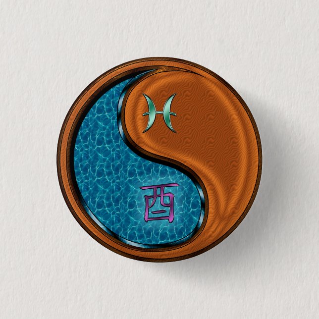 Pisces & Wood Rooster Button (Front)
