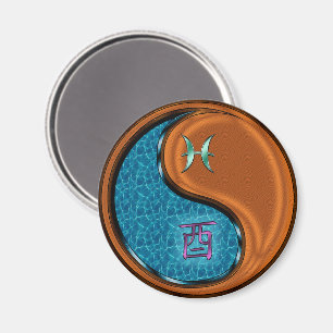 Pisces & Wood Rooster Magnet