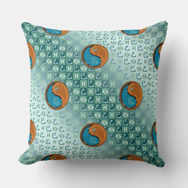 Pisces & Wood Snake Throw Pillow (Front)