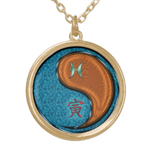 Pisces & Wood Tiger Gold Plated Necklace