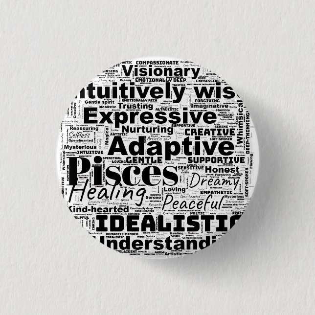 Pisces Word Cloud Zodiac Inspiration  Button (Front)