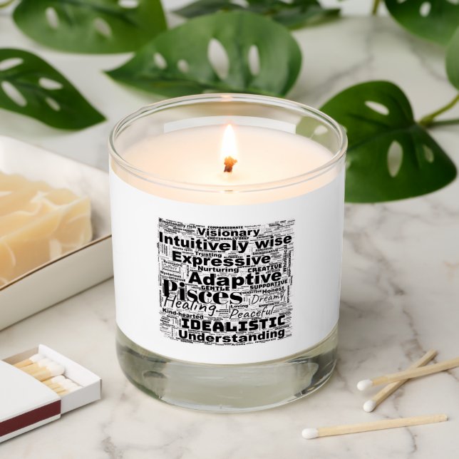 Pisces Word Cloud Zodiac Inspiration Candle (Lit)