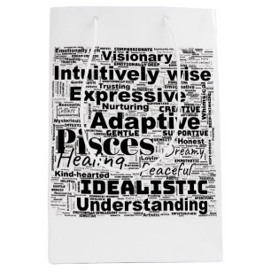Pisces Word Cloud Zodiac Inspiration  Medium Gift Bag