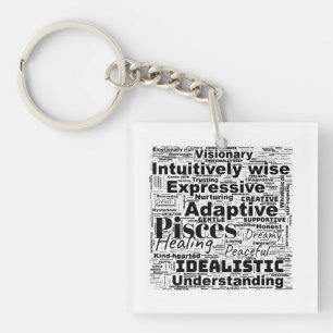 Pisces Word Cloud Zodiac Inspiration T-Shirt Keychain