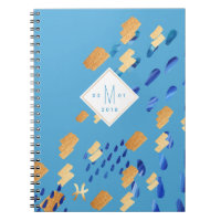 Pisces Zodiac Abstract Blue & Gold Notebook