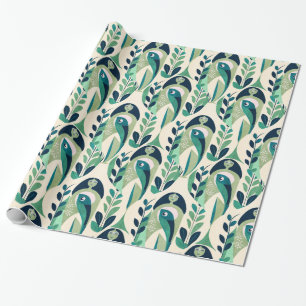 Pisces Zodiac Abstract Woman and Fish Art  Wrapping Paper